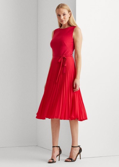 Vestidos Ralph Lauren Mujer Rojos - Pleated Georgette - DTGUK0673